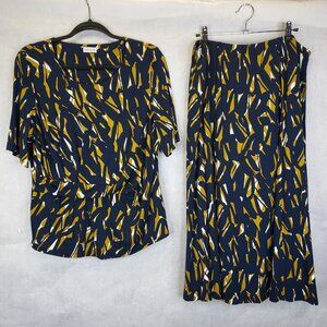 Eastex Maxi Skirt Set Women's 16 Popover Top 14 Lined Navy Yellow NEW Longline